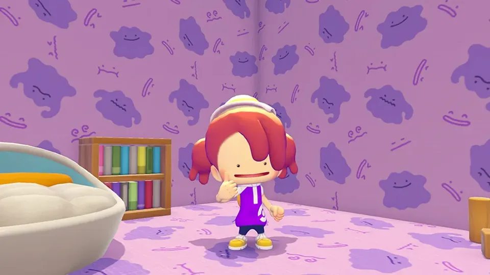 Pokémon Pokopia purchase bonus — the all-over Ditto pattern wallpaper and floor blocks