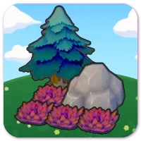 Pointy tree-shaded rocky tall grass