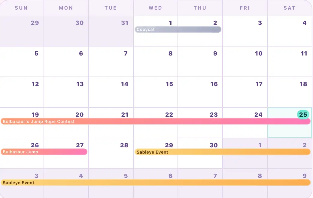 Pokopia events calendar